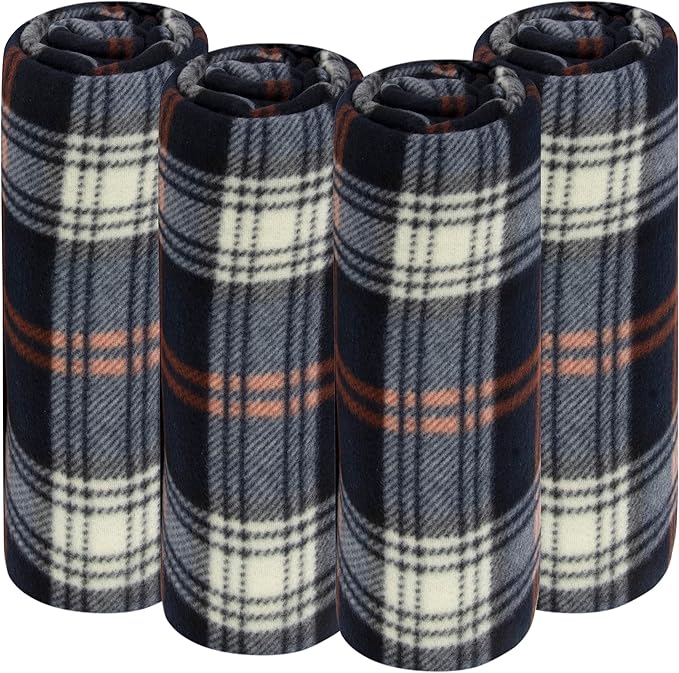 Trail maker 24 Pack Bulk Plaid Sherpa Fleece Throw Blankets 50 x 60 for Wedding Guests, Homeless, Pets | Plaid Fleece Throw Blankets Bulk