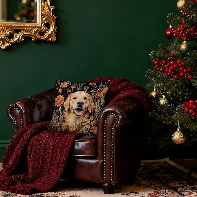 William Morris Inspired-Vintage Floral Golden Retriever Pillow Covers 18x18,Golden Retriever Gifts for Women, Dark Cottagecore Botanical Dog Decorative Pillow Covers for Home Living Room Bedroom