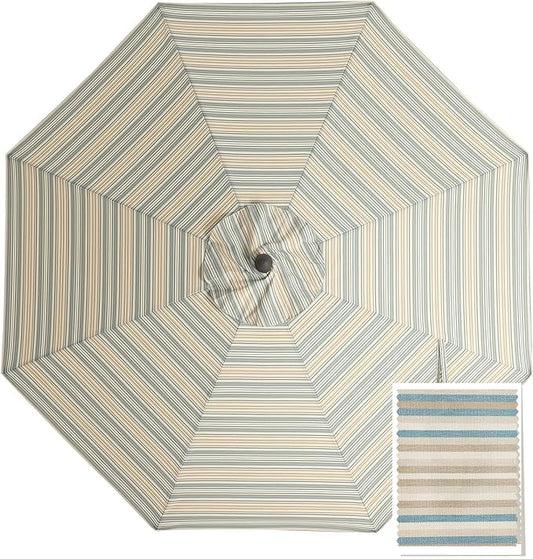 MASTERCANOPY 5-Year-Non-Fading Olefin 9FT Patio Umbrella Replacement Canopy for 8 Ribs- Brown & Beige Multi-Stripes Canopy Only