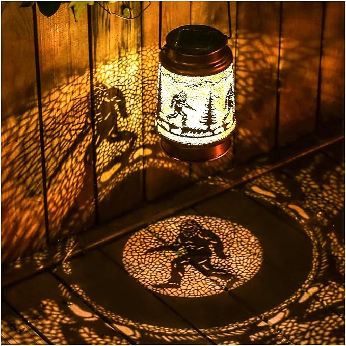 Bigfoot Solar Lanterns Outdoor Waterproof Hanging Solar Lights Big Foot Sasquatch Gifts for Men Women Metal Decorative LED Lanterns for Yard, Patio, Lawn, Pathway, Landscape, Garden Decor