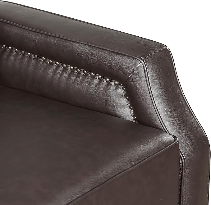 Lexicon Pushback Recliner Chair, Faux Leather Armchair Push Back Recliner, Nailhead Trim, Solid Wood Legs, Easy Assembly for Living Room/Office/Apartment, Dark Brown