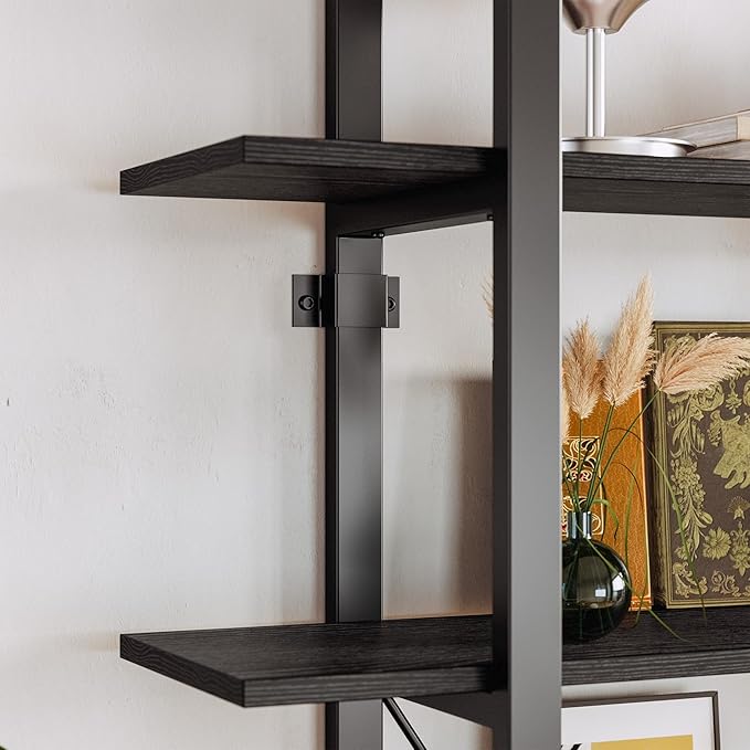 IRONCK Bookshelves Triple Wide 5 Tiers Large Open Shelves, Display Shelf with Back Fence for Home Office Decor, Easy Assembly, Vintage Black