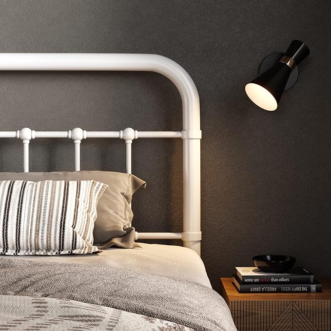 Allewie King Size Metal Platform Bed Frame with Victorian Style Wrought Iron-Art Headboard/Footboard, No Box Spring Required, White
