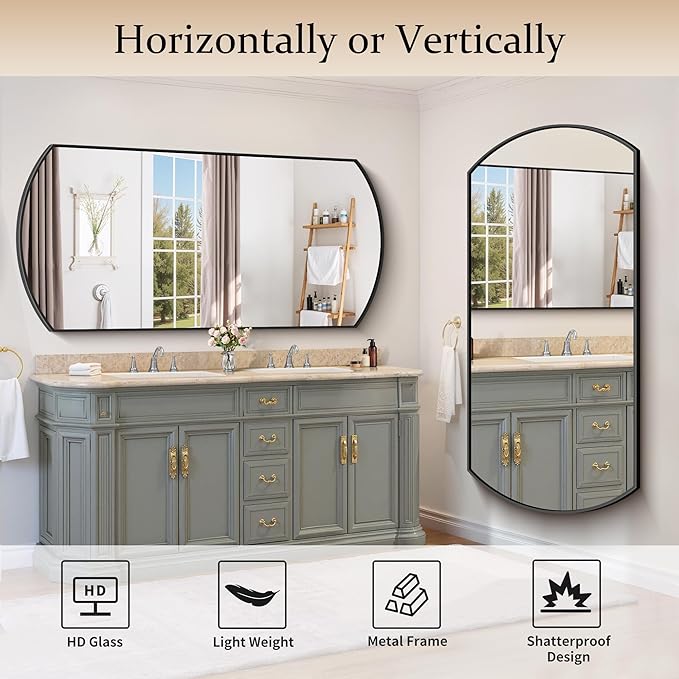 Bathroom Mirror, 30x60 Inch Black Oval Large Wall Mounted Mirror with Thin Metal Frame, Modern Bathroom Vanity Mirrors for Over Sink, Entryway, Living Room, Bedroom