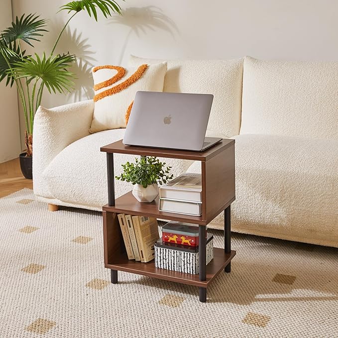 Minimalist Nightstand Light - Walnut Small Bedside Table with Open Storage, Small End Table for Bedroom, Light Walnut YD-TM152LW