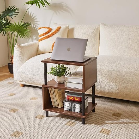 Minimalist Nightstand Light - Walnut Small Bedside Table with Open Storage, Small End Table for Bedroom, Light Walnut YD-TM152LW