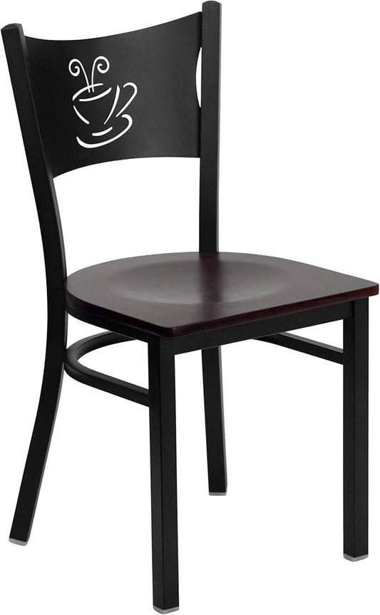 Flash Furniture HERCULES Series Black Coffee Back Metal Restaurant Chair - Mahogany Wood Seat