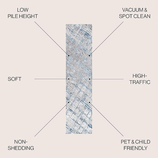 JONATHAN Y Slant Abstract Gray/Blue Runner Rug 2X10 ft, Modern for Living Room, Bedroom, Kitchen, Office, Easy-Cleaning, High Traffic, Pet-Friendly, Non-Shedding SOR201B-210