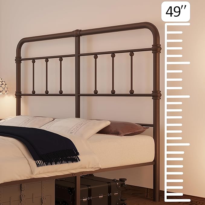 Cal-King-Bed-Frame with headboard Giselle-Vintage Antique-Metal - Iron Platform Mattress Foundation,49 inch High,No Box Spring Needed(Brown)