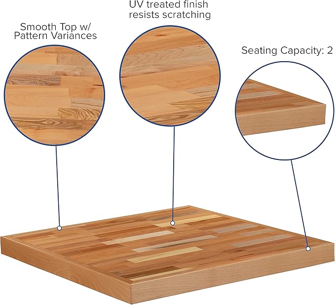 Flash Furniture Mayfair 24" Square Butcher Block Style UV Treated Commercial Grade Table Top