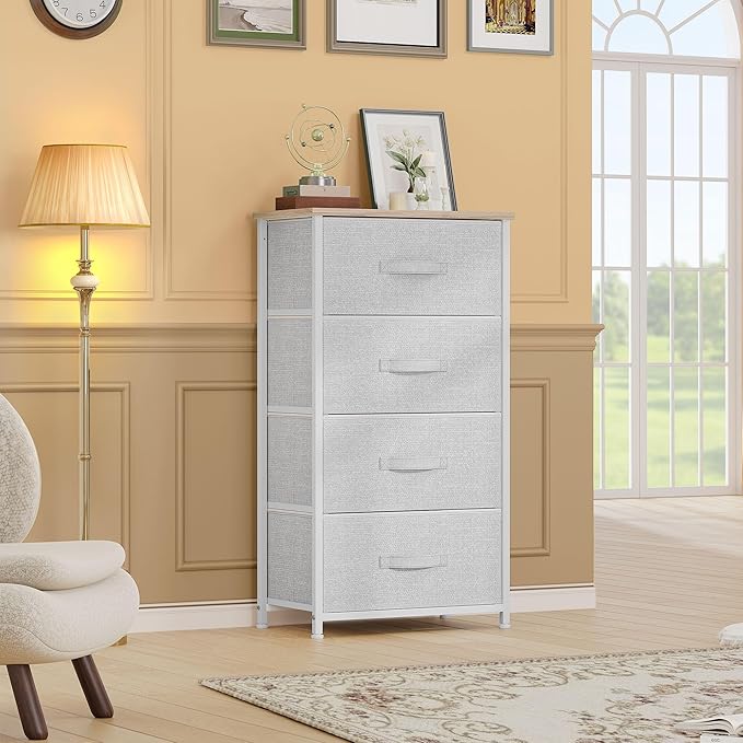 DWVO Dresser with 4 Drawers - Fabric Storage Tower, Organizer Unit for Room, Living Room, Hallway, Closets