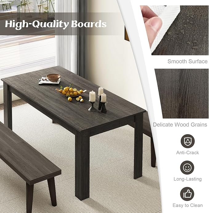 Moccha Wood Dining Table for 4-6 People, 63" Rectangle, Modern L-Shaped Legs, 330lbs Capacity, Farmhouse Dinette Table for Dining/Living Room, Grey