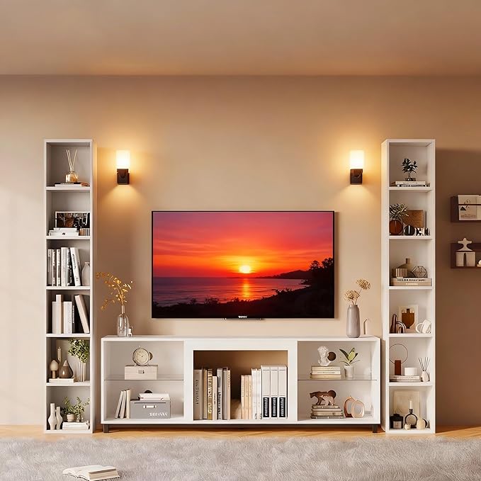 71.5" Tall Bookshelves and Bookcases Set of 2, 6 Tier Display Storage Shelves Home Decor Furniture for Home Office, Living Room, Bed Room (White, 11.8" Narrow)