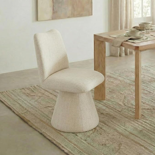 Swivel Dining Chairs Set of 1, Modern Upholstered Dining Chair Mid Century Kitchen Chairs with High Back, 360 Degree Rotating Vanity Chair for Dining Room, Bedroom, Farmhouse, Sand