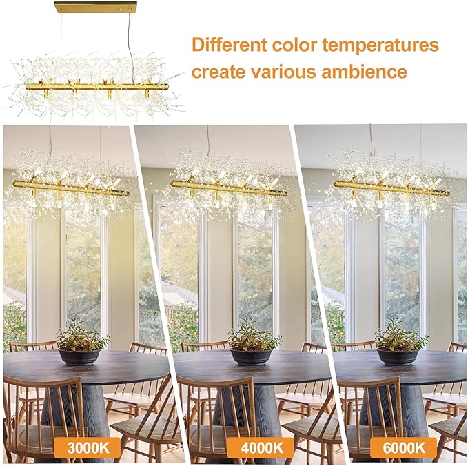 Depuley 35.4" Modern Gold Crystal Firework Chandelier, 12-Light Crystal Light Fixture Hanging, Linear Dandelion Chandelier, Sputnik Ceiling Pendant Light Fixtures for Dining Room(G9 Bulbs Included)