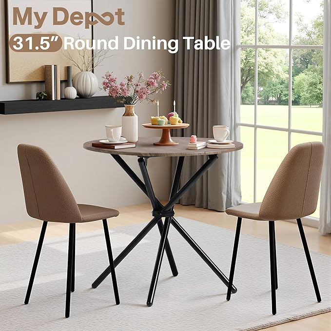 Round Dining Table, Modern Wood Kitchen Dining Table with Metal Legs, 31.5'' Small Dinner Room Table for 2 to 4 People, Circle Table for Home Kitchen, Dining Room, Living Room