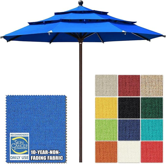 EliteShade USA 10-Year-Non-Fading 11ft 3-Tier Market Patio Umbrella, Commercial Grade Outdoor Table Umbrella with Cylinder Push-Up, Windproof & UPF 50+ UV Protection, Heavy Duty Ventilation for Garden, Deck, Pool, Backyard, Beach & Bistro, Royal Blue