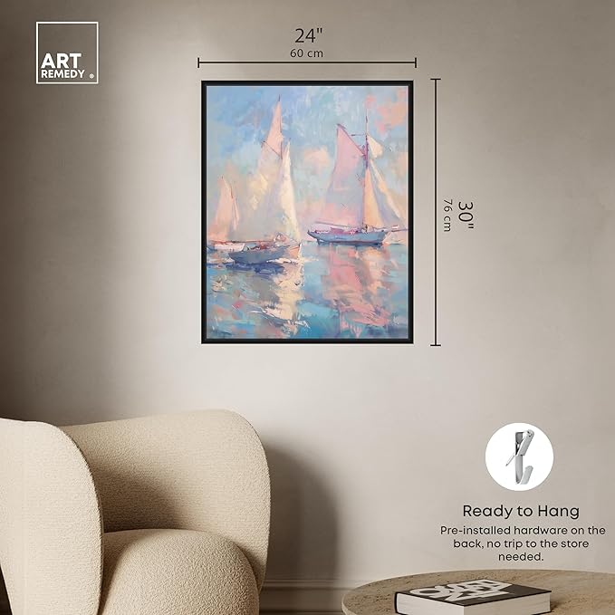 Art Remedy Set Sail Framed Sailing 1 Piece Canvas Wall Art, 25" x 31", Black Frame