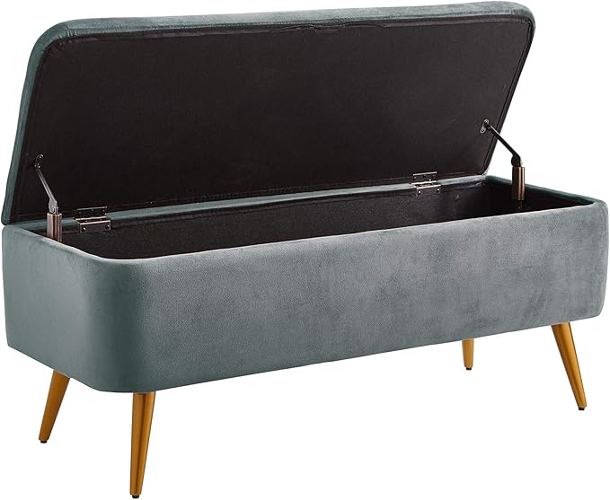 Ball & Cast Upholstered Velvet Storage Bench 44"W x 16"D x 18"H Grey,Golden Powder Coating Legs Set of 1