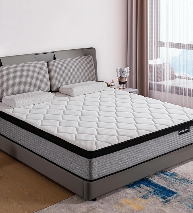 OGlAWA King Mattress,12 Inch Hybrid Mattress in a Box,King Size Memory Foam Mattress with Individual Pocket Springs for Pain Relief,Medium Firm,CertiPUR-US.