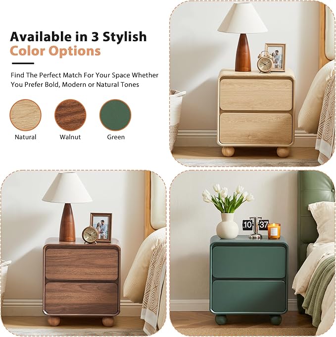 AVZEAR Modern 2 Drawer Dresser, 2 Drawer Nightstand Small Wooden Dresser Chest of Drawers, Handle Free & Curved Profile Design Sofa End Table for Living Room, Nursery, Green
