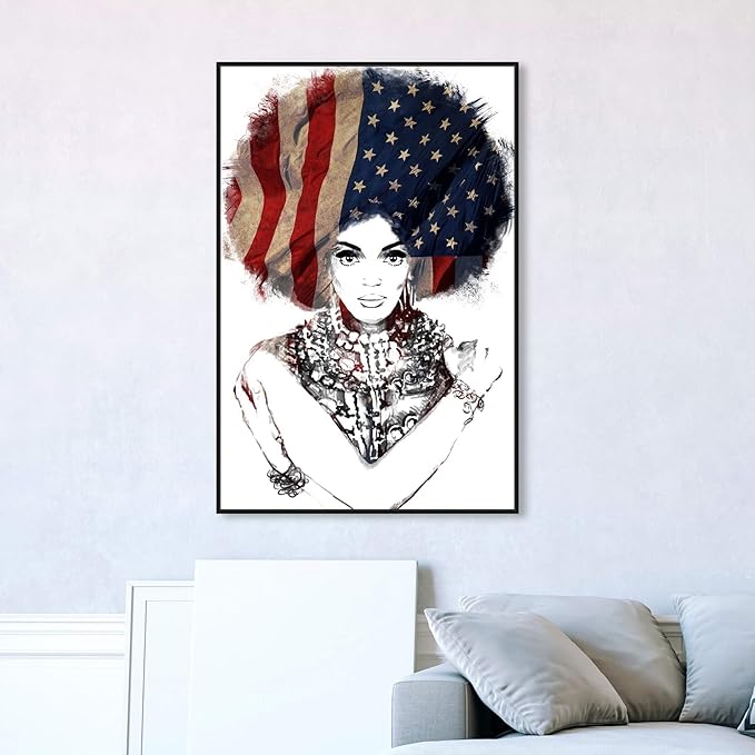 The Oliver Gal Artist Co. People Framed Wall Art Canvas Prints 'New American Woman' Portraits Home Décor, 30" x 45", White, Black