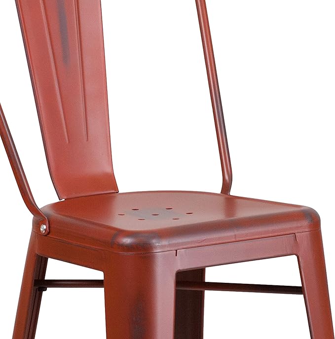 Flash Furniture Commercial Grade 30" High Distressed Kelly Red Metal Indoor-Outdoor Barstool with Back