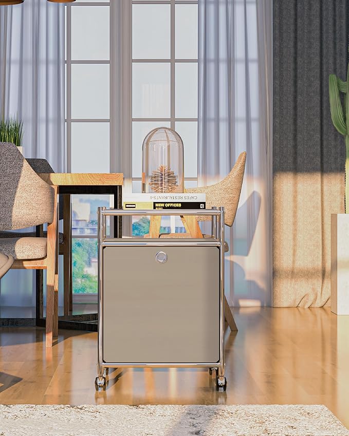 Elegant Matte Storage Cart with 22.8" Height - Perfect Side Table, Night Stand - Large Capacity with Flap Door, Detachable Wheels - Ideal for Home, Office, Bedroom, Kitchen (Taupe)