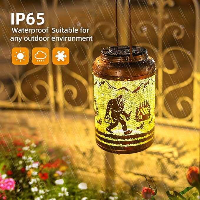 2Pack Solar Lanterns Outdoor Waterproof Hanging Bigfoot Solar Lights Big Foot Sasquatch Gifts for Women Mom Grandma Metal Decorative LED Light for Garden Decor, Yard, Patio, Lawn, Porch