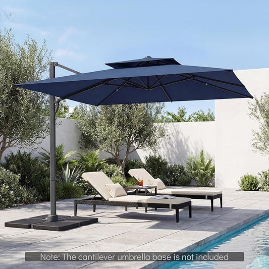 Tangkula 10 FT Patio Cantilever Umbrella, Large Square Offset Hanging Umbrella w/ 360° Rotation, 8 Sturdy Ribs, Air Vent & Cross Base, Heavy-Duty Outdoor Sun Shade for Backyard Pool Garden Deck, Navy Blue