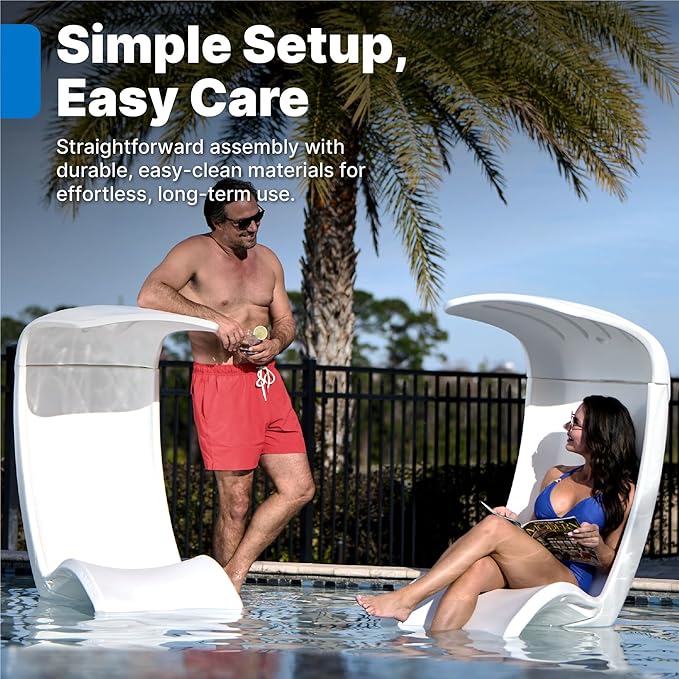 Step2 Mondello Chair with Shade, Outdoor/Indoor Waterproof Patio Furniture, Pool Lounger, Use in Pools Up to 9-Inches of Water or Poolside Ledge, Durable & Weighted, White