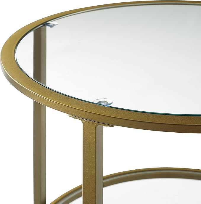 Crosley Furniture Aimee Small Side End Table with Storage Shelf for Living Room, Gold and Glass