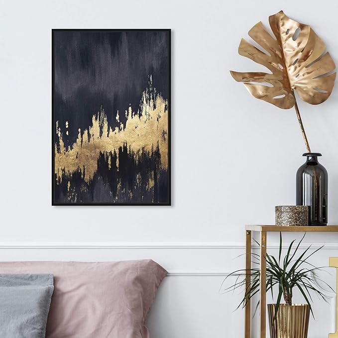 The Oliver Gal Artist Co. Modern 24 in x 16 in, Late Night Sky, Canvas Wall Art, Living Room, Black