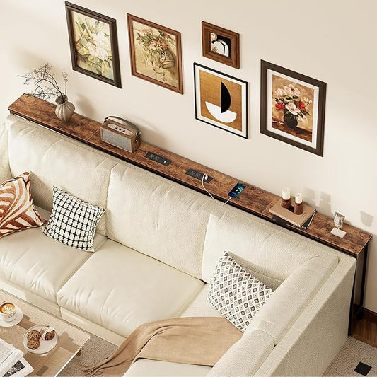 SUPERJARE 51.2 Inch Sofa Table with Power Outlet and USB-C Port, 5.9 Inch Narrow Console Table, Entryway Hallway Couch Table with Storage, Behind Sofa, Small Spaces, Living Room, Rusitc Brown