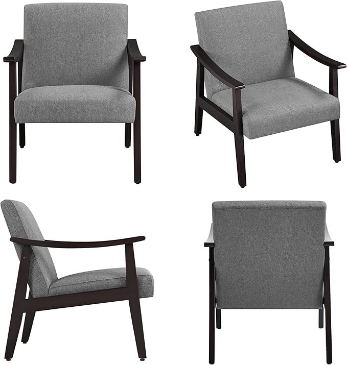 Yaheetech Accent Chair, Mid-Century Living Room Chair, Modern Linen Fabric Side Chair with High Back for Living Room/Office/Bedroom, Minimalist, Dark Gray