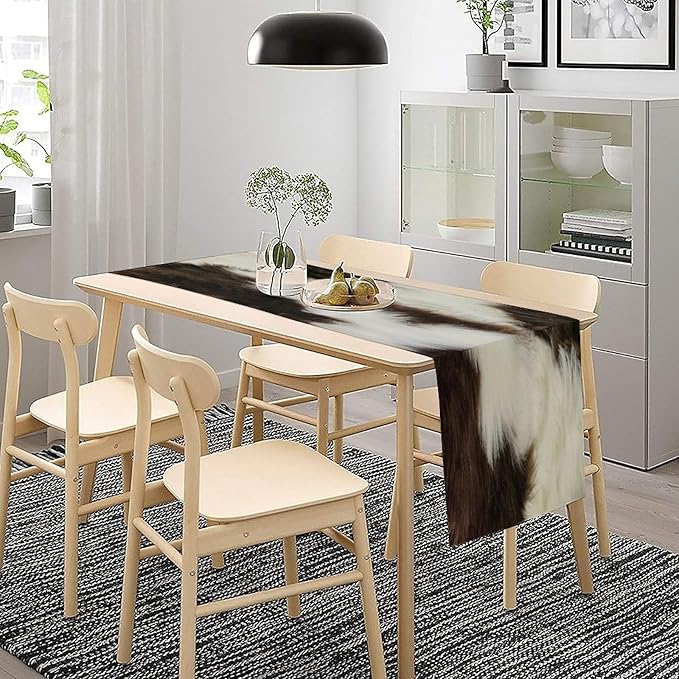 Cow Print Table Runner 3D Cow Fur Skin Brown Cowhide Country Farmhouse Wild Animal Theme Table Runner for Living Room Kitchen Dining Table Decoration 13x70in