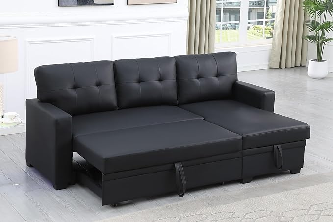 Ball & Cast L-Shape Reversible Sectional Sleeper Sofa Bed 4 in 1 Pull Out Couch with Storage Chaise & Removable Back Cushions,Convertible Sleeper Corner Couch Pull-Out Sofa Bed for Living Room,Office