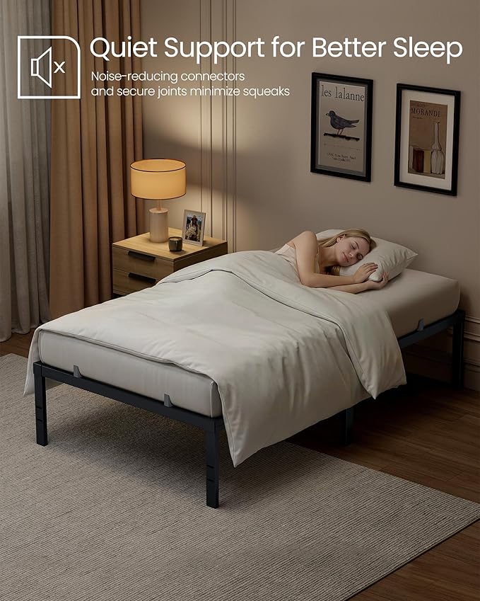 VASAGLE Twin Metal Bed Frame 16 Inches Tall, 550 lb Weight Capacity, No Box Spring Needed, with Under-Bed Storage, Easy Setup, Heavy-Duty Platform Bed, Mattress Retainers, Matte Black URMB663BD02S