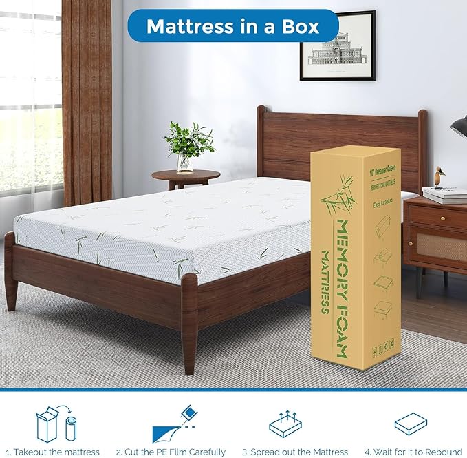 IULULU Twin Mattress, 6 Inch Memory Foam Mattress in a Box, Green Tea Gel Infused Mattresses，Medium Firm Supportive, CertiPUR-US Certified