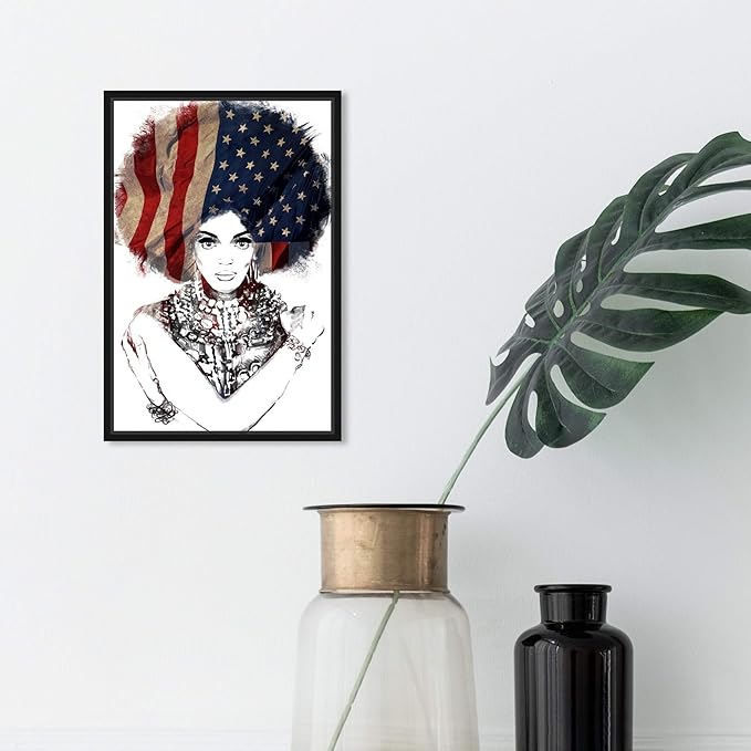 The Oliver Gal Artist Co. People Framed Wall Art Canvas Prints 'New American Woman' Portraits Home Décor, 10" x 15", White, Black
