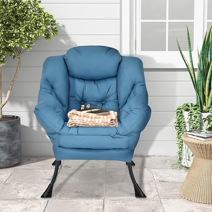 KOMFOTT Modern Accent Chair, Soft Upholstered Lazy Sofa with Side Pocket & Armrests, Single Sofa Armchair, Leisure Sofa Chair for Living Room, Bedroom, Navy