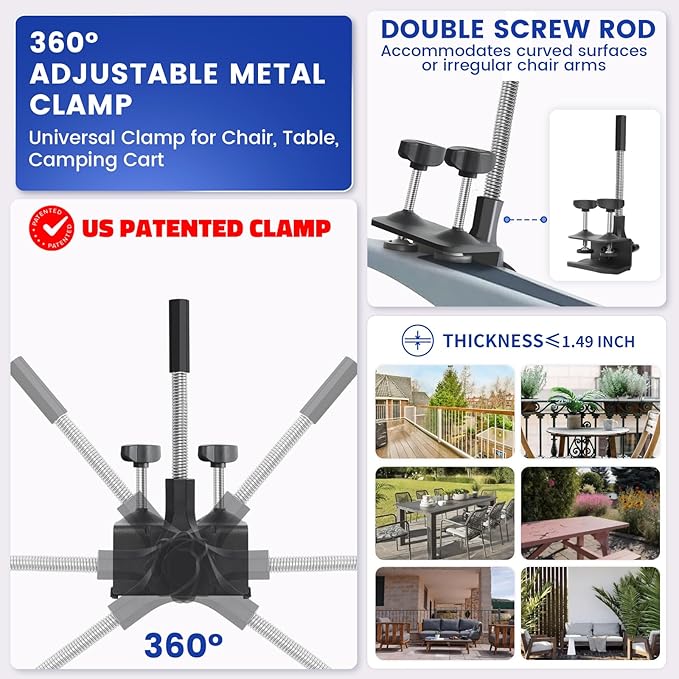 Chair Umbrella with Clamp,2PACK 53 inches Double Canopy Beach Chair Umbrella with Universal Clamp,50+ UV Protection,360° Swivel,Folding Clip on Sun Umbrellas for Table,Camping,Bench Chairs,Golf Cart