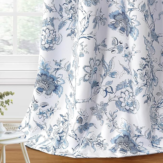 H.VERSAILTEX Blackout Curtains 63 Inch Length 2 Panels Set Floral Print Curtain Drapes for Living Room Thermal Insulated Grommet Window Curtains for Bedroom - Traditional Floral in Storm Blue
