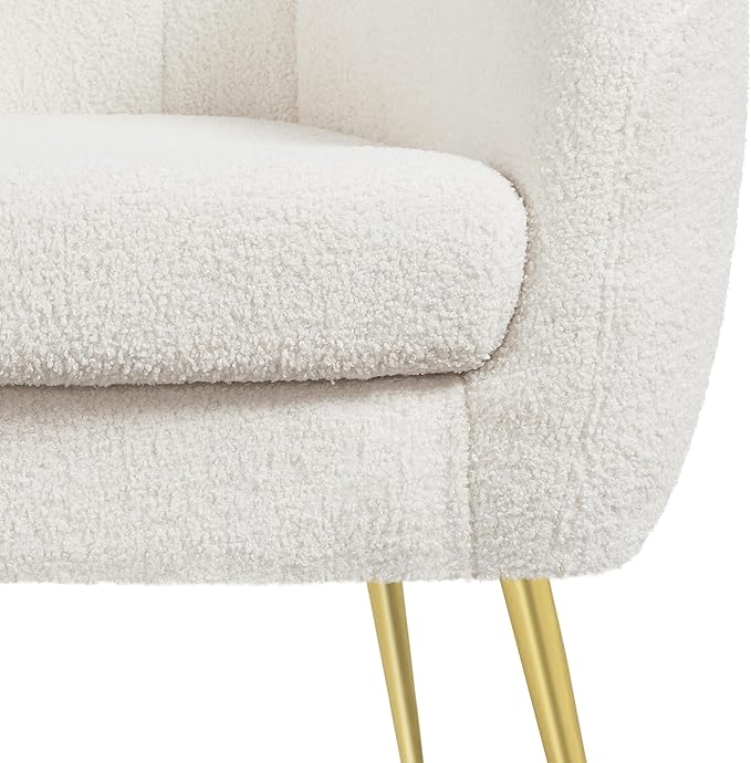 Yaheetech Accent Chair, Modern Cozy Vanity Chair with Gold Metal Legs, Boucle Fabric Armchair with Removable Seat Cushion for Living Room Bedroom Office Guest Room, Ivory, 2 pcs