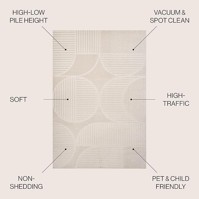JONATHAN Y Nordby High-Low Arch Striped Ivory/Cream 9x9 Square Indoor/Outdoor Area Rug, Pet Friendly, Non-Shedding, Stain Resistant, Easy-Cleaning for Backyard, Patio (SCN104B-9SQ)