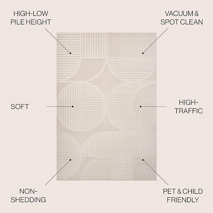 JONATHAN Y Nordby High-Low Arch Striped Ivory/Cream 8' Round Indoor/Outdoor Area Rug, Pet Friendly, Non-Shedding, Stain Resistant, Easy-Cleaning for Backyard, Patio, (SCN104B-8R)