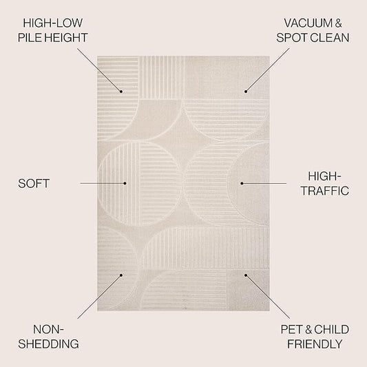 JONATHAN Y Nordby High-Low Arch Striped Ivory/Cream 6x6 Square Indoor/Outdoor Area Rug, Pet Friendly, Non-Shedding, Stain Resistant, Easy-Cleaning for Backyard, Patio (SCN104B-6SQ)