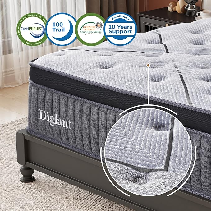 TwinXL Mattress, 14Inch Cooling Gel Memory Hybrid Medium Mattress, TwinXL Size Individual Pocket Spring Mattress in Box, None of Fiberglass