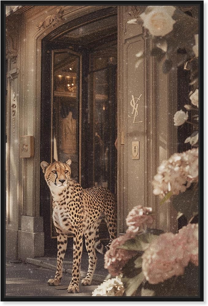 Art Remedy Cheetah at the Store Canvas Fashion Designer Wall Art, Black Frame, 24" x 36"