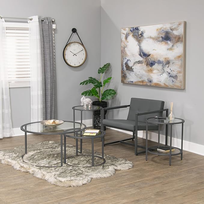 Camber Elite Metal and Glass Round Nesting Coffee Table Set, 35 Inches